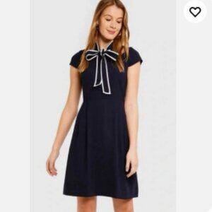J CREW Navy Blue Tie Neck Crepe Dress A-Line Cap Sleeve Workwear 4 office office